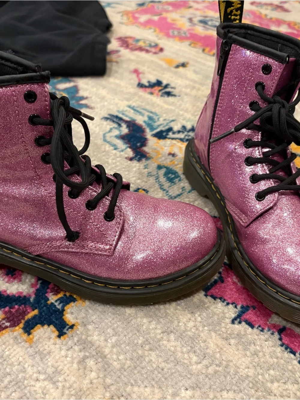 Dr. Martens Pink Glitter Kids Combat Boots